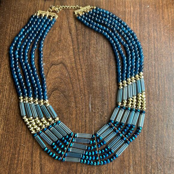 New Sophia & Kate Blue Gem color Gold Tone Necklace and Earrings statement - Picture 3 of 9